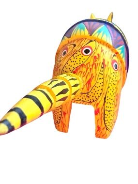 Folk Art Alebrije Oaxacan Blue Frog and Yellow Armadillo